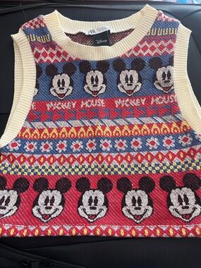 Zara Disney Mickey Mouse Knit Tank - Cream Red Blue